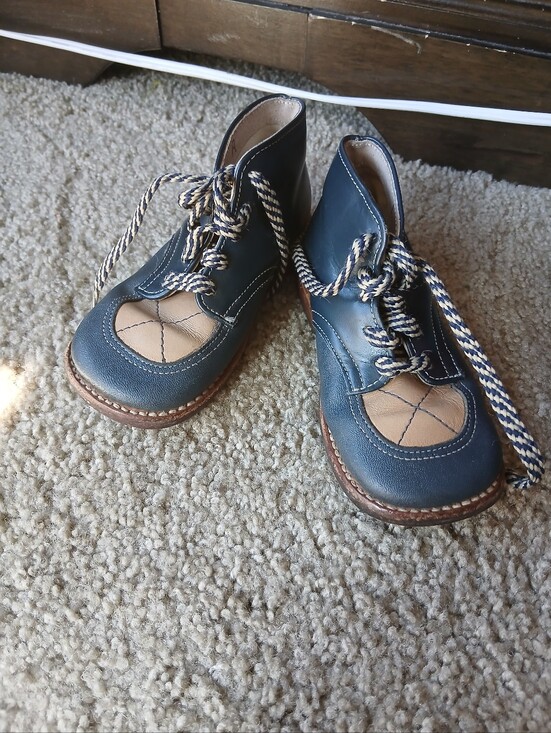 Vintage Other - Vintage Navy Blue Leather Casual Boots with Tan Accents